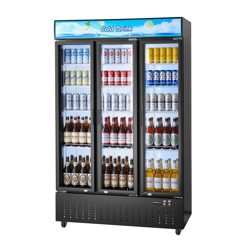 Réfrigérateur commercial de type commercial, refroidisseur de boissons vertical de 26,8 pieds cubes / 760L, réfrigérateur à 3 portes vitrées avec caisson lumineux personnalisable, 12 tablettes réglables, éclairage à DEL doux et roulettes
