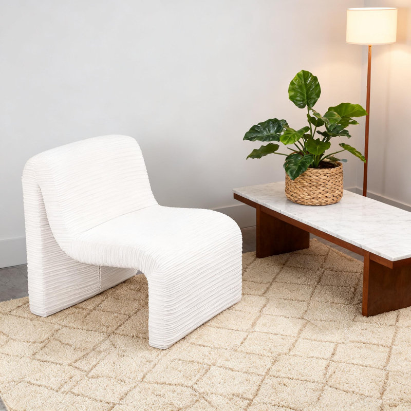Fauteuil d'appoint incurvé moderne sans accoudoirs Modern Ivory, Ivoire ivoire