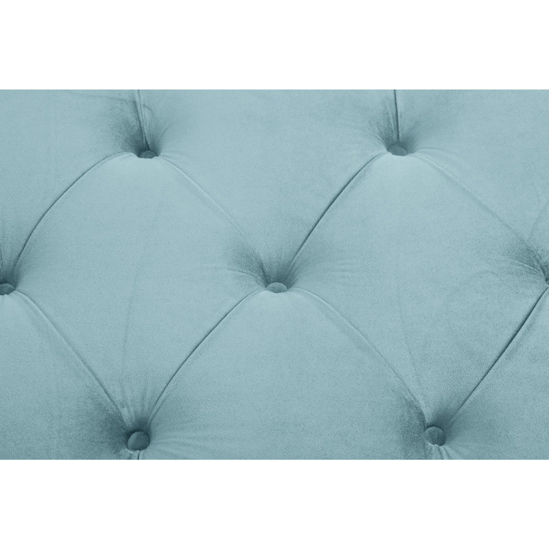 Repose-pieds capitonné en velours avec un design rétro rétro, banc de 65 pouces de long avec capitonnage Vintage, Bleu, Bleu
