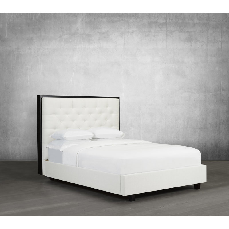 Lit plateforme en tissu d’ameublement, Blanc, Grand