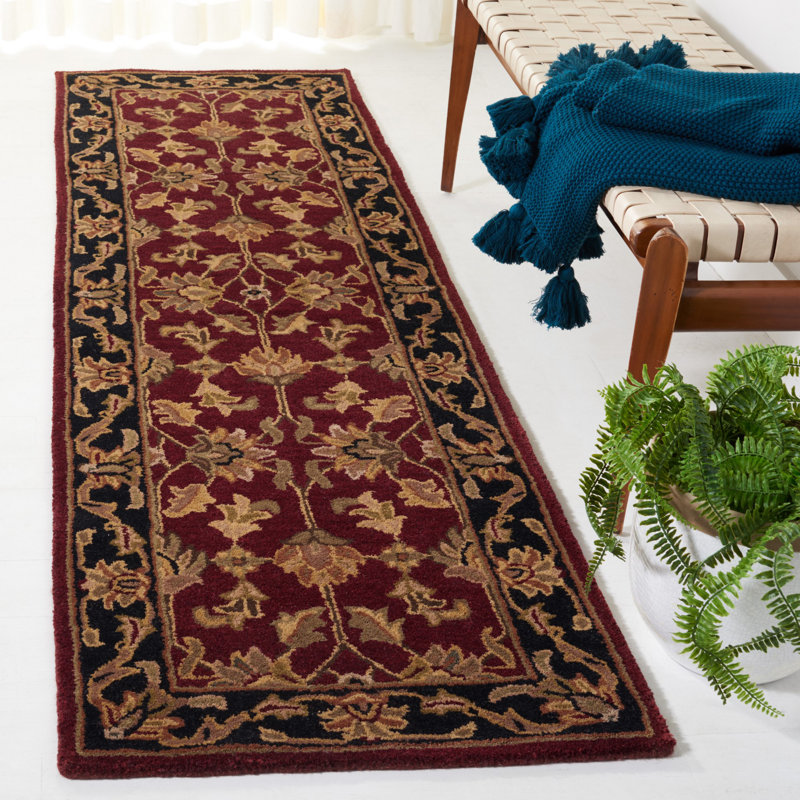 Tapis rouge / noir en laine touffeté à la main Cranmore, Tapis de couloir 2 pi 3 po x 16 pi