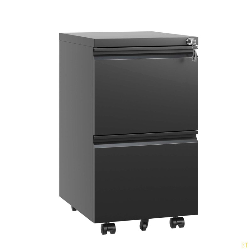 2 Drawer Metal  Mobile File Cabinet, Rolling File Cabinet With Lock For Hanging Legal/Letter/A4 Size,Fully Assembled Except Wheels