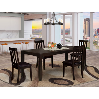 5 Piece Modern Dining Table Set Includes a Rectangle Wooden Table with Butterfly Leaf and 4 Faux Leather Kitchen Dining Chairs, Cappuccino
