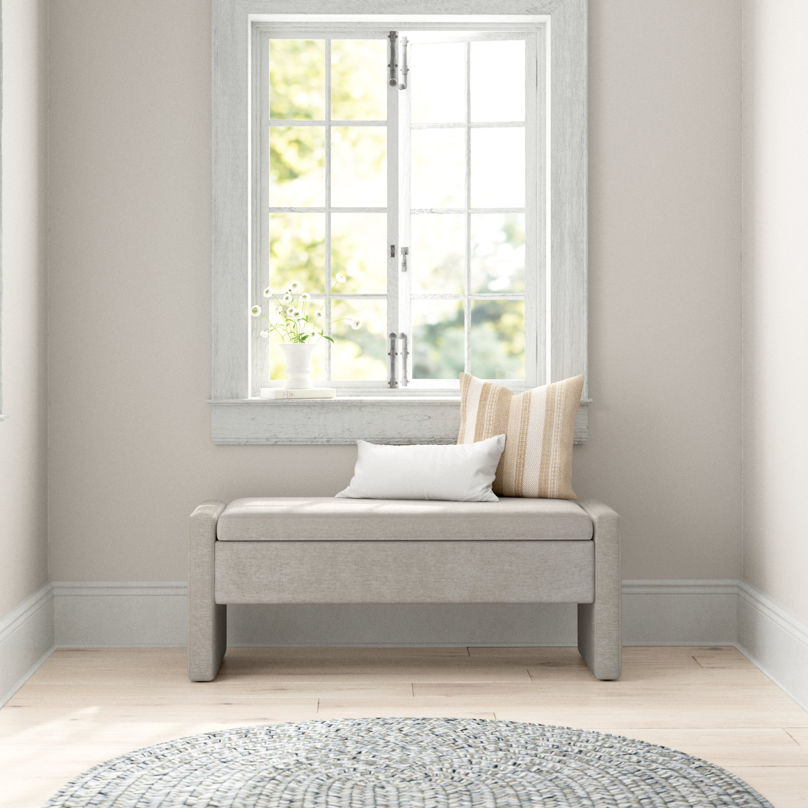 Sharpay Upholstered Storage Bench, Braun Gray