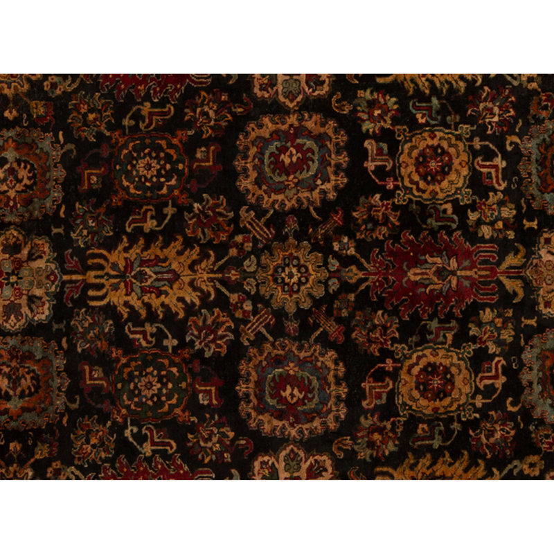 Hand Knotted Silk Oriental Area Rug in Black And Cream