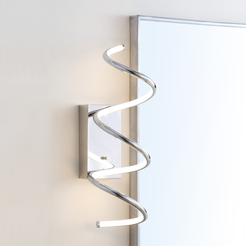 Senduk Scribble Modern Metal Integrated LED Vanity Light Sconce, Chrome