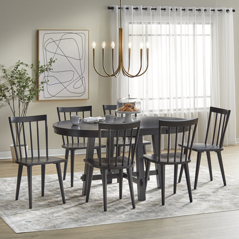 Ensemble de salle à manger à rallonge ronde Dantzler, 7 pièces : table, 6 chaises