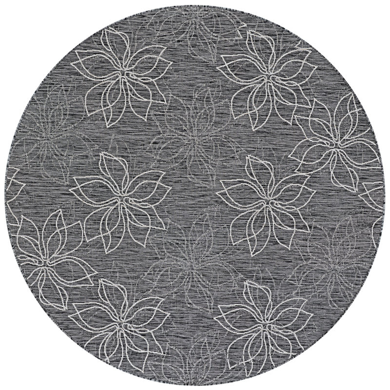 Arjen Floral Flatweave Ash Gray Indoor Outdoor Area Rug, Round 7'10"