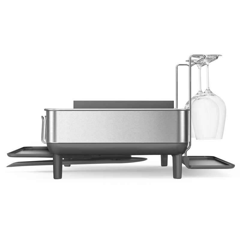 simplehuman Kitchen Dish Drying Rack with Swivel Spout, Fingerprint-Proof Stainless Steel Frame, Brushed