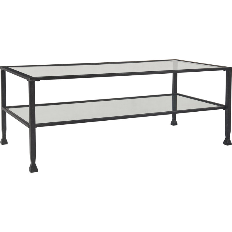 ClickDecor Maddox 2-Tier Tempered Glass Coffee Table with Metal Frame, Black