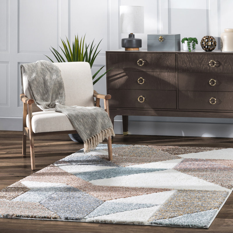 Delia Geometric Ivory Area Rug, Rectangle 160 x 220cm