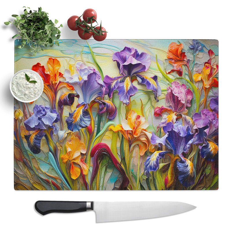 Iris Flower Expressionism  Glass Chopping Board