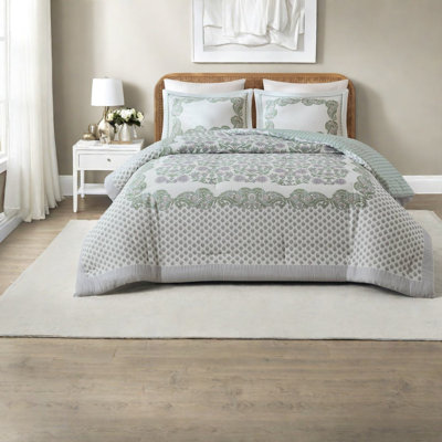 Bedding Sets Full Queen Comforter, Cotton Rich Sage Floral Reversible