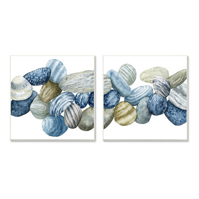 «Rows of Stones Organic Blue Brown Patterns» par Grace Popp - ensemble de 2 reproductions d'impressions