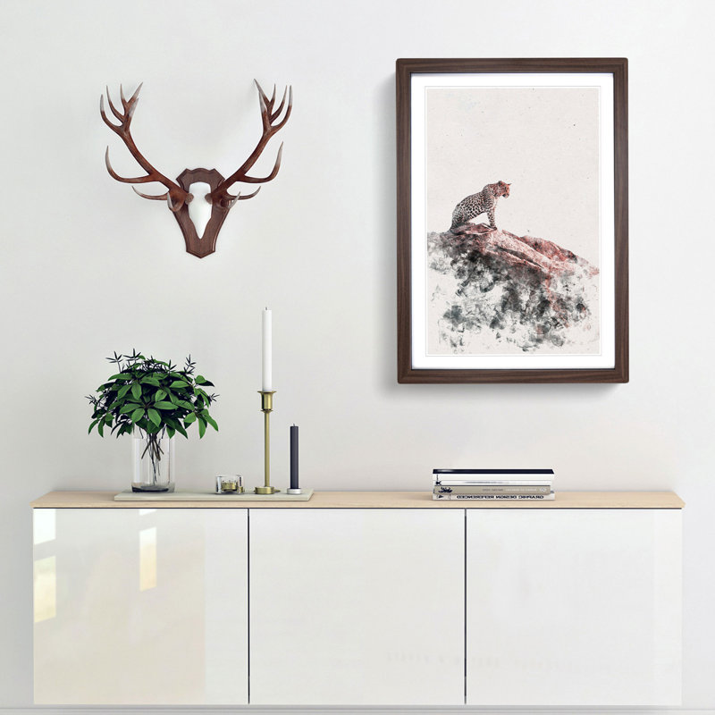 Leopard upon the Rock - Picture Frame Painting Print, Walnut Framed, 63cm H x 45cm W x 2cm D