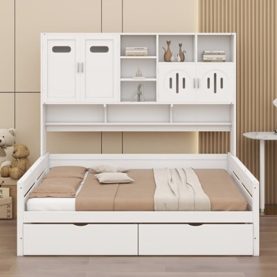 Lit de jour en bois avec 2 tiroirs, armoire et tablette tout-en-un