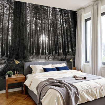 Peel and Stick Wallpaper 96" W x 69" H Modern Self Adhesive Wall Mural for Bedroom Huge trees forest