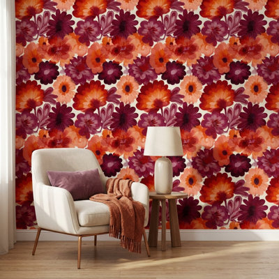 Floral Wallpaper Vibrant Modern Removable Wall Decor