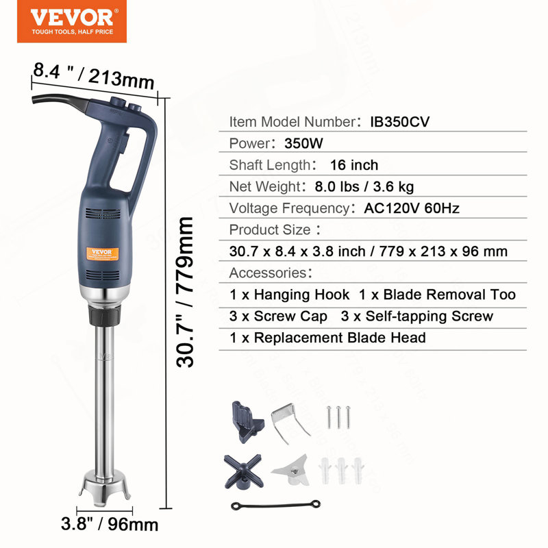 Commercial Immersion Blender 350W Heavy Duty Hand Mixer For Soup Sauces