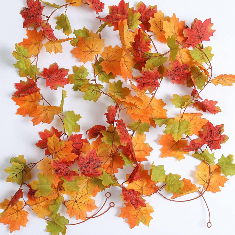 Guirlande de vignes en érable artificiel à 2 rangs 79 po avec vignes d'automne et feuilles d'automne artificielles pour la chambre à coucher