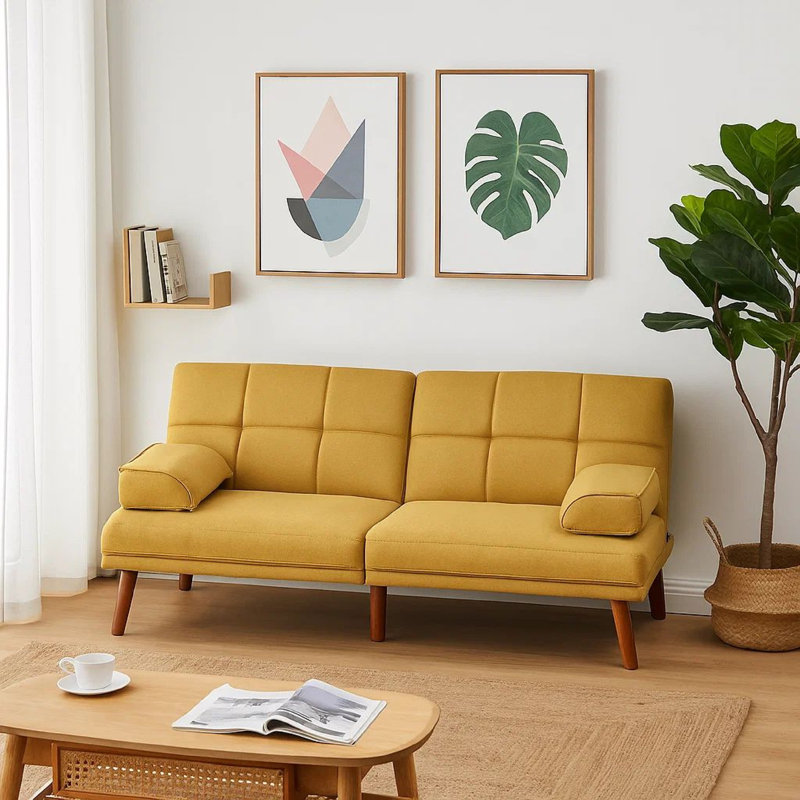 Nolana 71'' Upholstered Convertible Sofa, Yellow Polyester Blend