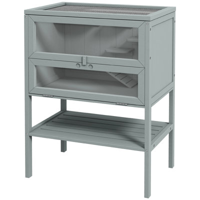 Hamster en bois - gris, avec fenêtre pour une vue dégagée des animaux de compagnie, cage de 3 po, ventilation en treillis métallique galvanisé
