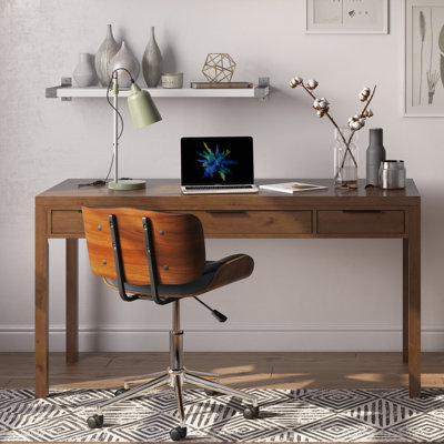 Hollander 60"W Solid Wood Large Desk, Contemporary Style with Keyboard Tray and 2 Drawers