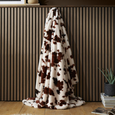 Fusion Cow Print Faux Fur Bedspread
