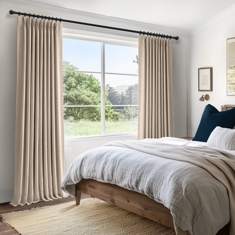100% Blackout Curtains Polyester Faux Linen Fabric Pinch Pleated Drapes With 20 Hooks Blackout Curtains For Bedroom/Living Room ( 2 Panels Set)