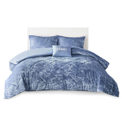 Periwinkle Blue Velvet Duvet Cover For Twin/twin Xl Beds - With Solid Microfiber Reverse And Decorative Pillow A Comfortable Bedroom Button Closure Narrow Flange Shams Cozy