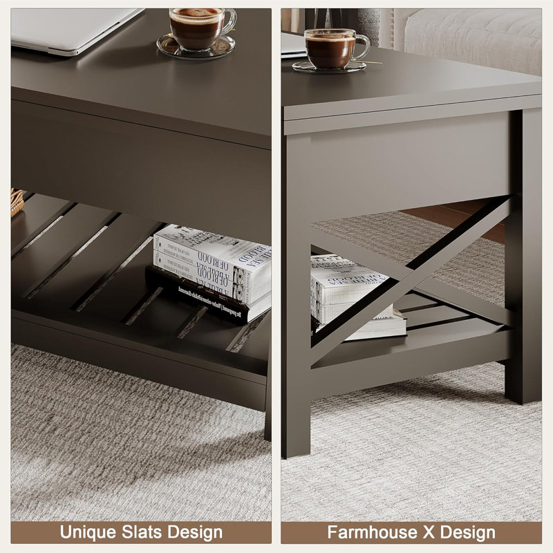 Coffee Table Lift Top, Multi-Function Convertible Coffee Table With Storage And Hidden Compartment, Coffee Table Converts To Dining Table For Living Room, 40