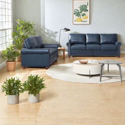 Modern Navy Blue Sectionals With Storage, Durable Faux Leather For Home