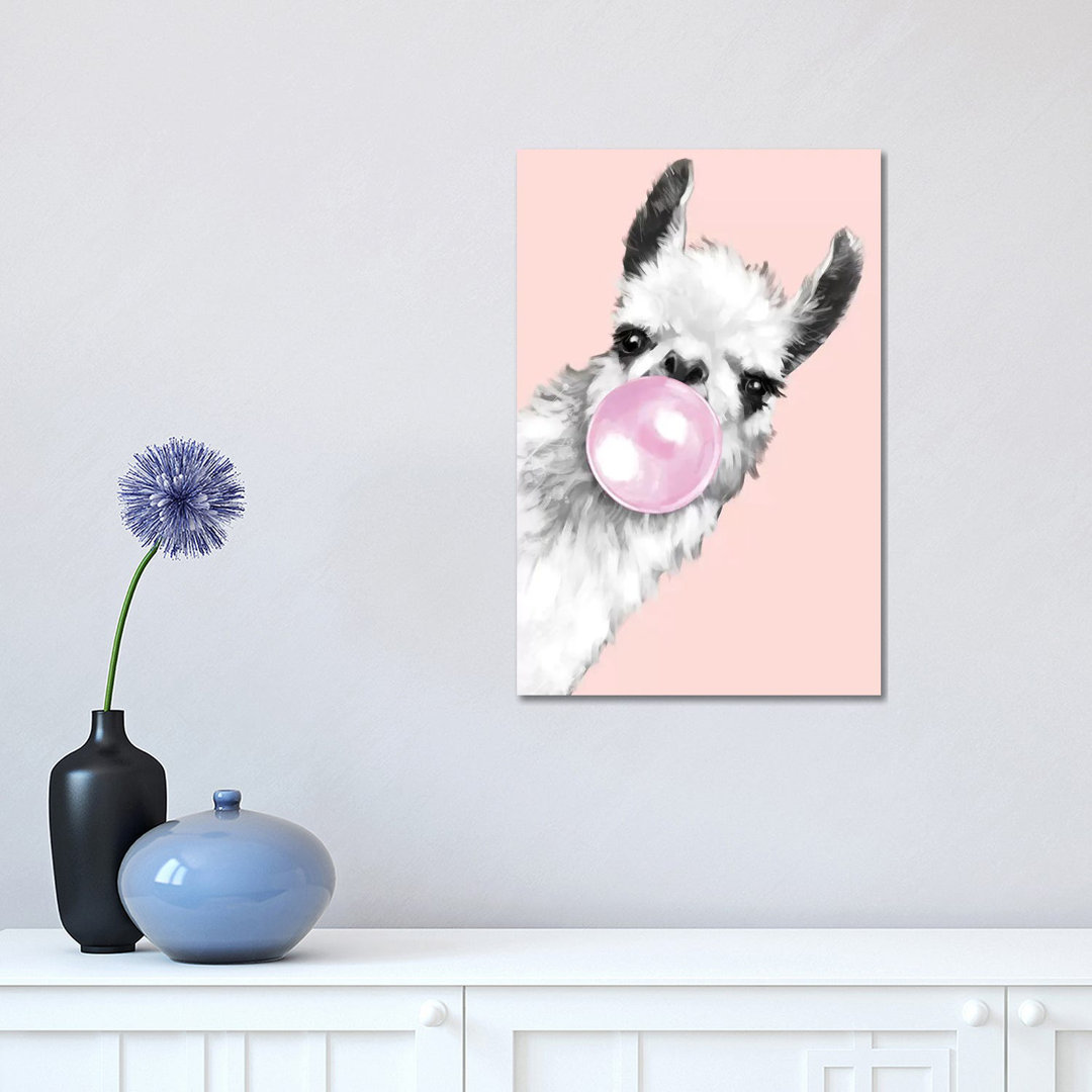Sneaky Llama Blowing Bubble Gum by Big Nose Work - Print on Canvas