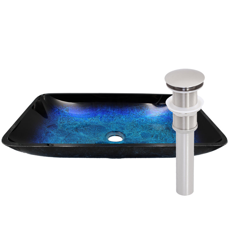 Novatto 14'' Glass Rectangular Bathroom Sink, Brushed Nickel
