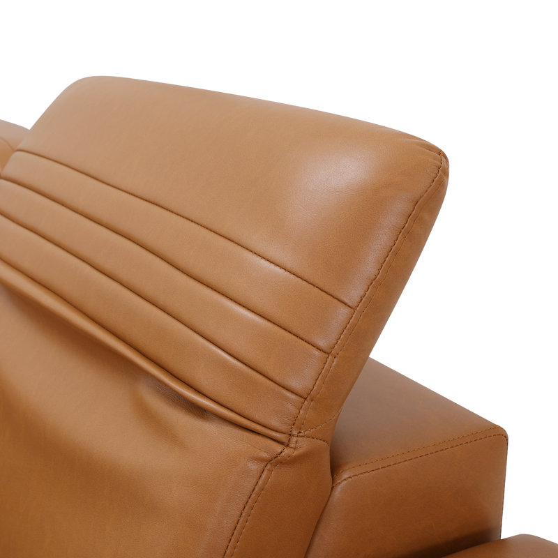Canapé d'angle inclinable électrique surdimensionné de 6 pièces en similicuir brun cognac avec haut-parleurs Bluetooth