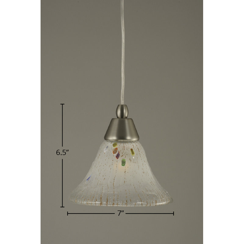 Cord Hung Mini Pendant Shown In Black Copper Finish With 10" Amber Crystal Glass, Dark Granite, 7" W, Frosted Crystal Glass