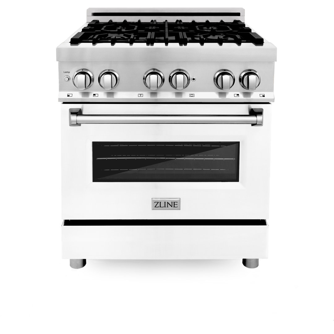 ZLINE 30 in. 4.0 cu. ft. Legacy Dual Fuel Range W/ 4 Burner Gas Cooktop & Electric Convection Oven in Stainless Steel W/ Griddle & White Matte Door (RA-WM-GR-30) ZLINE