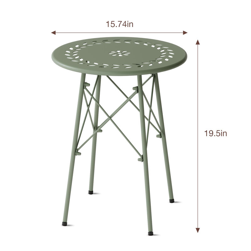 Green Weatherproof Metal Round Side Table with Hollow Pattern