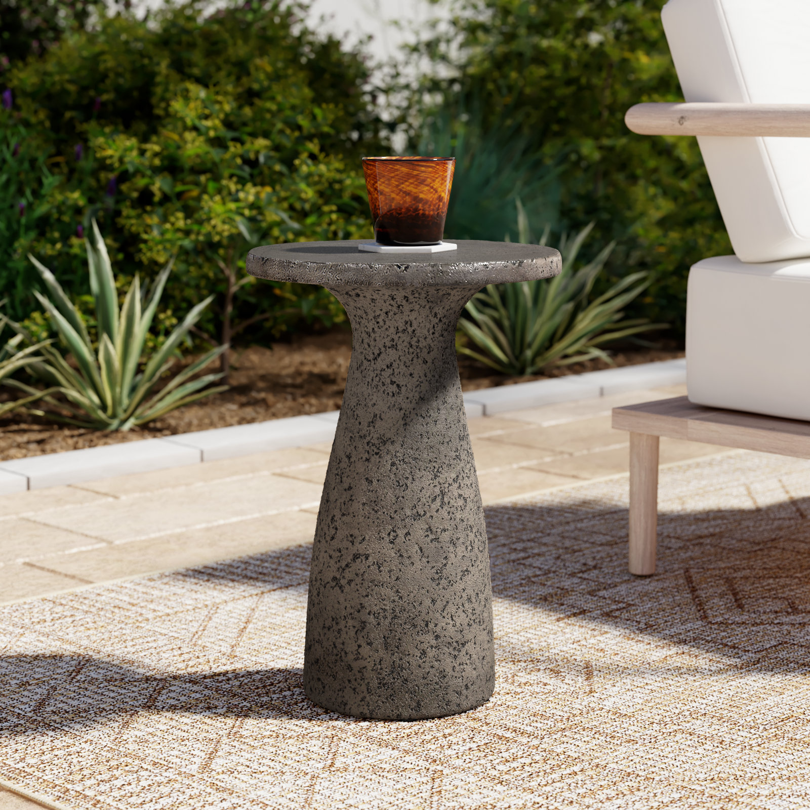 Adainville 13" W Concrete Outdoor Accent Table, Dark Gray