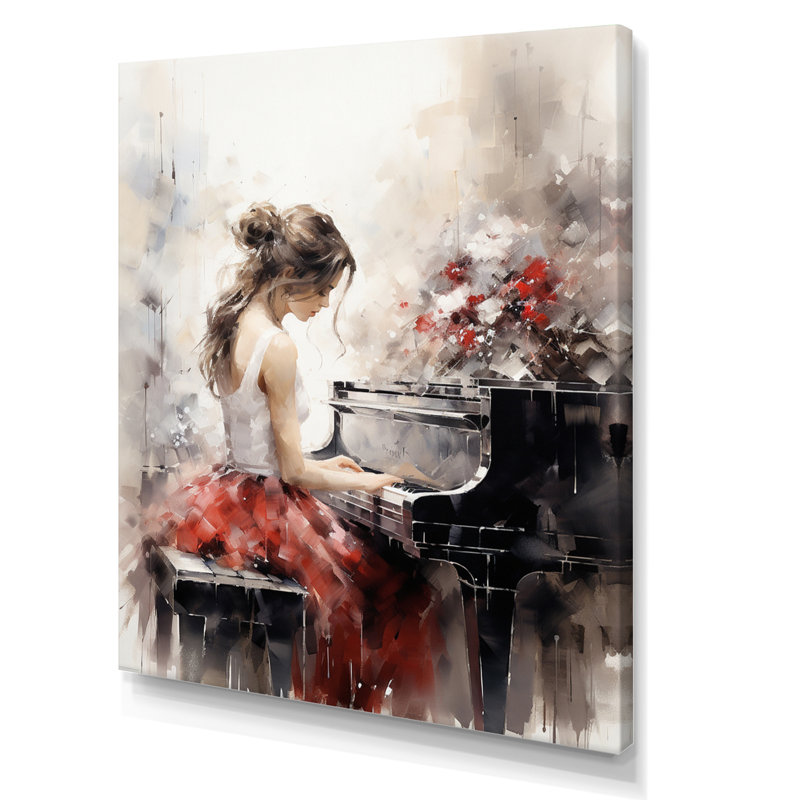Aristarkh Beige Red Music Piano Harmony II, H 32 po x l 24 po x P 1 po, Toile tendue