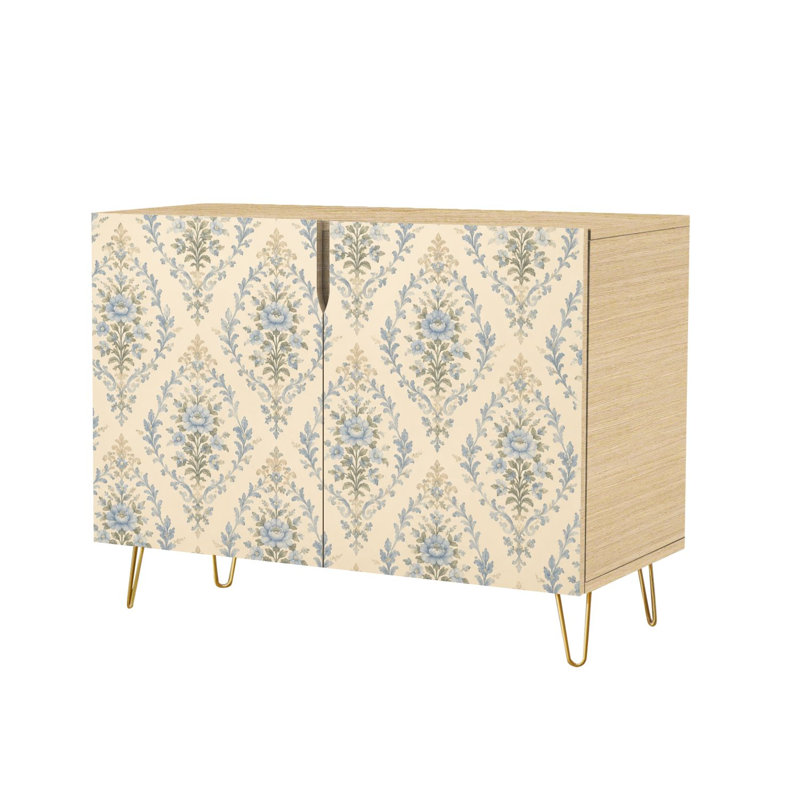 Buffet Buffet avec rangement Damas rétro floral bleu beige avec 2 portes pour le salon et la cuisine