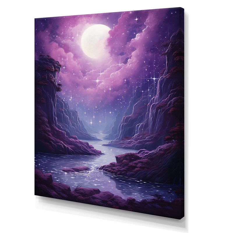 Surréalisme prune cosmique cascade III, Toile tendue, H 32 po x l 16 po x P 1 po
