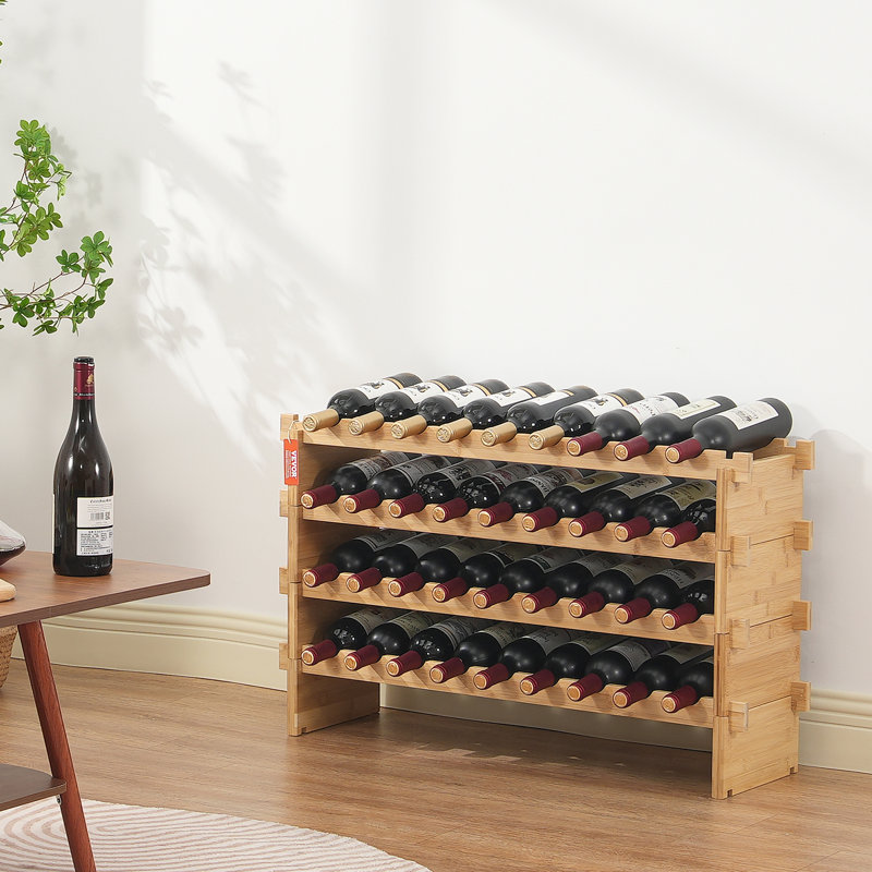 36 Bottle Stackable Modular Wine Rack Bamboo Wood Display Shelf 4-Tier, 20.7" H x 33.5" W x 9.8" D