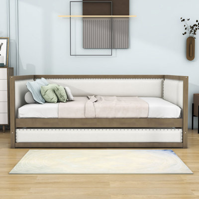 Wood Full Upholstered Daybed with Twin Trundle by Lark Manor