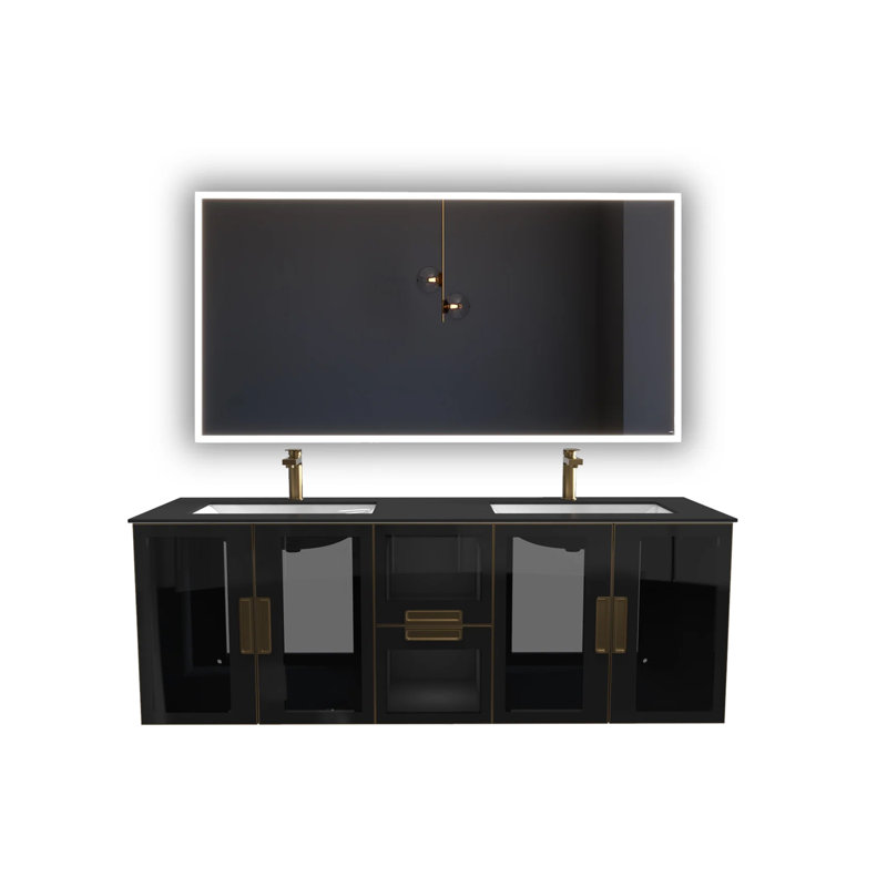 Ensemble de meuble-lavabo double 60 "avec miroir Kher, Noir