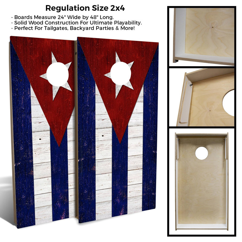 Ensemble de 2 panneaux de cornhole à thème drapeau 2 pi x 4 pi avec étui et lumières, Cuba, Rouge/bleu