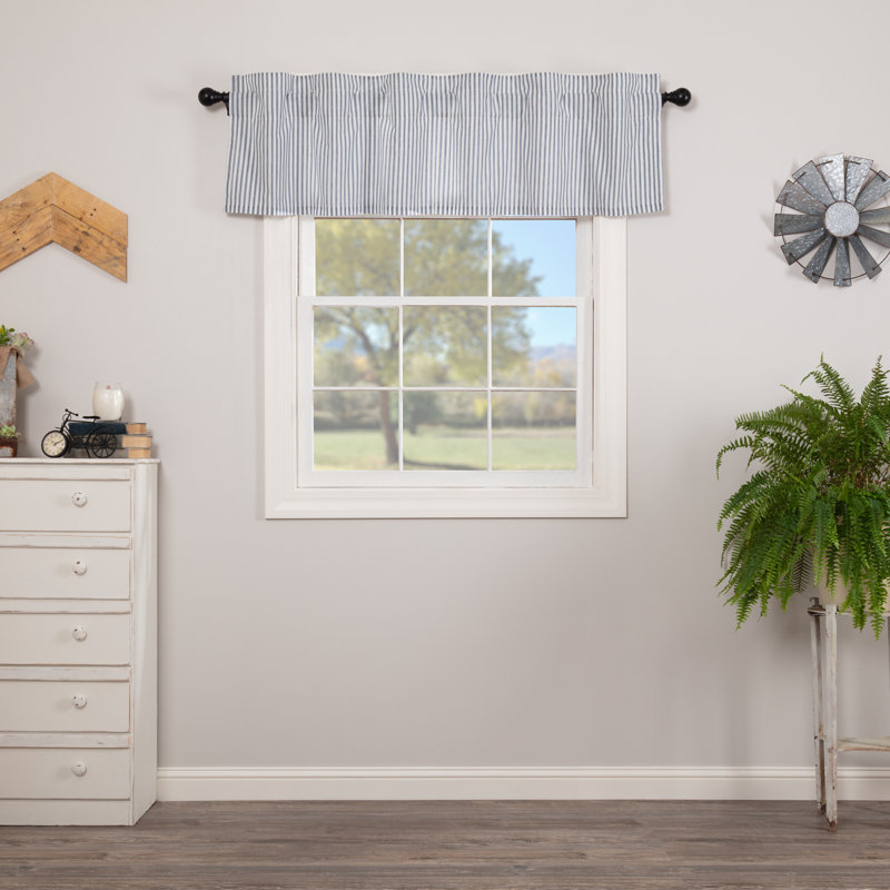 Cantonnière rayée en coton Sawyer Mill, 60" W x 16" H, Bleu denim / blanc cassé