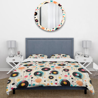 1970S Vinyl Records Spots I - Midcentury Duvet Cover Set - Microfiber Polyester