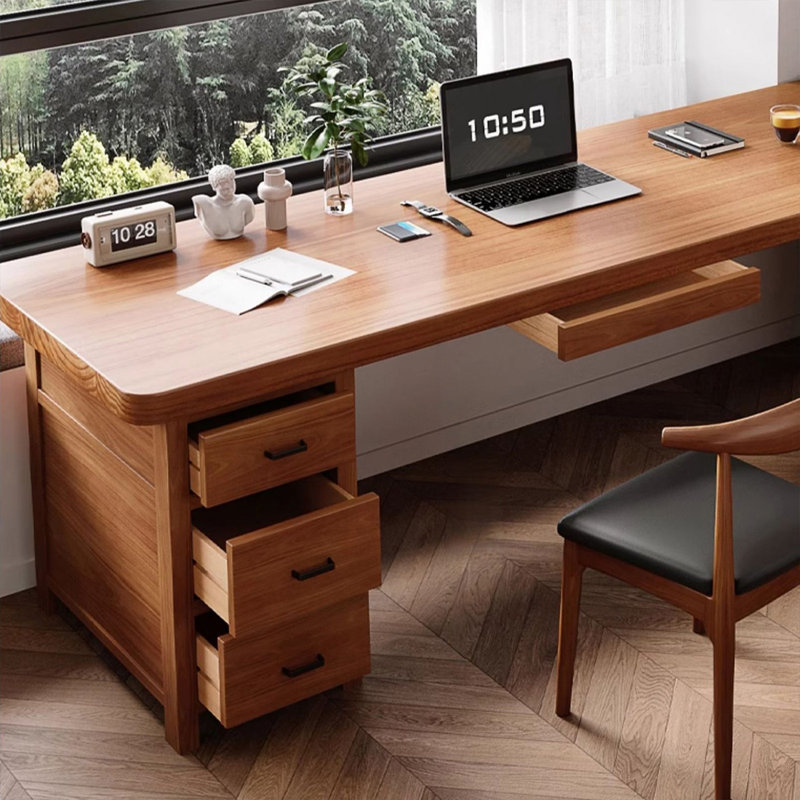 Bureau rectangulaire en L en bois massif, Retour à droite, 29.53" H x 70.87" W x 47.24" D