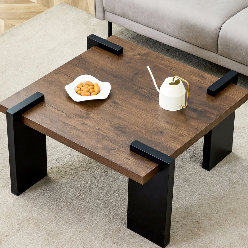Table basse en noyer de 31,5 po x 31,5 po x 16,6 po pour le salon minimaliste moderne, structure et table facile à nettoyer, ajoutant une touche contemporaine